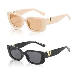 Forhome 2 Stück Sonnenbrille Damen, V Retro Trendy Rave Brille, Vintage Rechteckige Sonnenbrille, UV-Schutz-Sonnenbrille Herren, Aesthetic Accessoires für Im Freie Strandreisen von Forhome