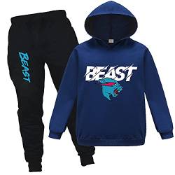 Berühmtes YouTube-Gamer-Logo, aufgerissene Lightning-Katze, bedruckter Kapuzenpullover und Hose, 2 Stück/Sets,Blau, 11-12 Jahre von Forlcool