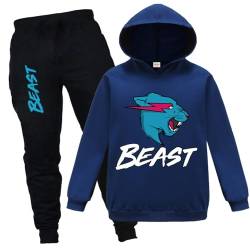 Forlcool Berühmtes YouTube-Gamer-Logo, gerissene Lightning-Katze, bedruckter Kapuzenpullover und Hose, 2 Stück/Sets,Blau, 11-12 Jahre von Forlcool