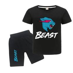 Forlcool Gamer Lighting Cat YouTube Gamer Logo Merch T-Shirts und Shorts 2 Stück Sets Youtuber Rundhals Kurzarm Tee Top und Shorts, Schwarz , 12-13 Jahre von Forlcool