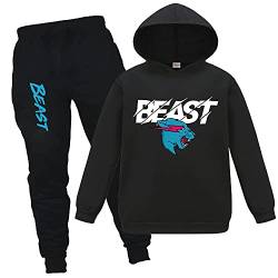 Forlcool YouTube-Gamer-Logo, aufgerissene Lightning-Katze, bedruckter Kapuzenpullover und Hose, 2 Stück/Sets, 9,10 Jahre Schwarz von Forlcool