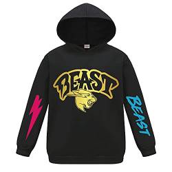 Mr Beast Merch Kinder Hoodie Langarm Pullover Kapuzenpullover Tops Sweatshirts für Jungen, Schwarz , 11-12 Jahre von Forlcool