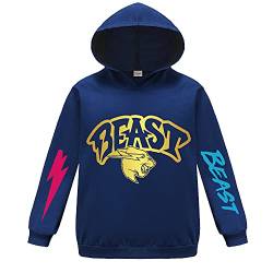 Mr Beast Merch Kinder Hoodie Langarm Pullover Kapuzenpullover Tops Sweatshirts für Jungen, marineblau, 11-12 Jahre von Forlcool