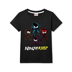 Ninja Kidz Jungen Casual Kurzarm Mädchen T-Shirt 100% Baumwolle Tee für Kinder, Schwarz , 7-8 Jahre von Forlcool