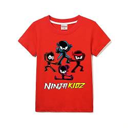 Ninja Kidz Jungen Casual Kurzarm Mädchen T-Shirt 100% Baumwolle Tee für Kinder, rot, 5-6 Jahre von Forlcool