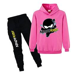 Ninja Kidz Jungen Kapuzenpullover Anzug Mädchen Casual Sport Hoodie und Hose, rosarot, 134 von Forlcool