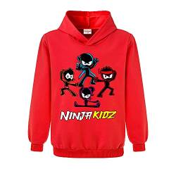 Ninja Kidz Jungen Sport Hoodie Kinder Top Mädchen Print Pullover, rot, 12-13 Jahre von Forlcool