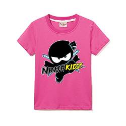 Ninja Kidz Kinder Casual Kurzarm Jungen T-Shirt 100% Baumwolle, rosarot, 7-8 Jahre von Forlcool