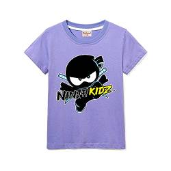 Ninja Kidz Kinder Casual Kurzarm Jungen T-Shirt 100% Baumwolle, violett, 12-13 Jahre von Forlcool