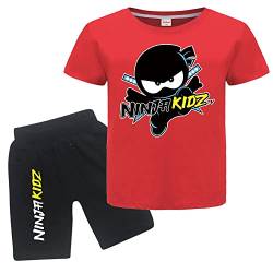 Ninja Kidz Kinder Sommer 100% Baumwolle T-Shirts und Shorts 2 Stück Kleidungssets Jungen Mädchen Casual Sportanzüge, rot, 146 von Forlcool