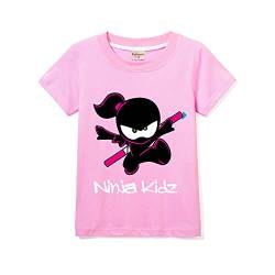 Ninja Kidz Kinder-T-Shirt, 100 % Baumwolle, für Mädchen, Jungen, einfarbig, bedruckt, kurze Ärmel, rose, 9-10 Jahre von Forlcool