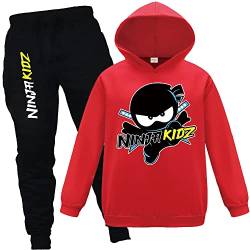 Ninja Kidz Kinder Trainingsanzüge Jungen Mädchen Hoodies und Hosen 2-teiliges Outfit Casual Jumper und Jogger Set, rot, 11-12 Jahre von Forlcool