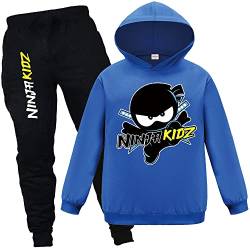 Ninja Kidz Kinder Trainingsanzüge Jungen Mädchen Hoodies und Hosen 2-teiliges Outfit Casual Pullover und Jogger Set, blau, 11-12 Jahre von Forlcool