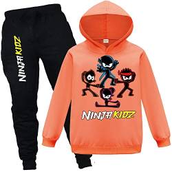 Ninja Kidz Kinder Trainingsanzüge Jungen Mädchen Kapuzenpullover und Hose, 2-teiliges Outfit, lässiger Pullover und Jogging-Set, Orange01, 9 - 10 Jahre von Forlcool