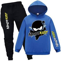 Ninja Kidz Merch Hoodies und Pants 2 Stück Trainingsanzüge für Kinder Ninja Kidz Bequeme Freizeitanzüge, blau, 7-8 Jahre von Forlcool