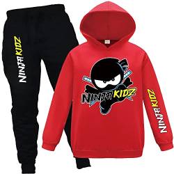 Ninja Kidz Merch Hoodies und Pants 2 Stück Trainingsanzüge für Kinder Ninja Kidz Bequeme Freizeitanzüge, rot, 110 von Forlcool