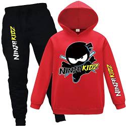 Ninja Kidz Merch Hoodies und Pants 2 Stück Trainingsanzüge für Kinder Ninja Kidz Bequeme Freizeitanzüge, rot, 134 von Forlcool