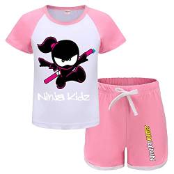 Ninjas Kidz Merch Mädchen-T-Shirt, Sommer-Pyjama, T-Shirt+Shorts, rose, 9-10 Jahre von Forlcool