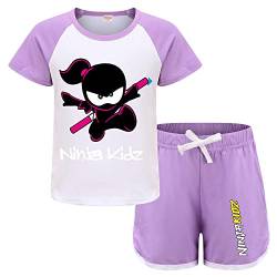 Ninjas Kidz Merch Mädchen Tee Sommer Pyjama T-Shirt + Shorts, violett, 152 von Forlcool