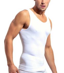 Formeasy Herren Bauch Weg Shirt Shapewear Unterhemd, Body Shape, Kompressionsunterhemd für Männer in weiß oder schwarz - Figurformend Shaper Bauchweg (S (36-42), Weiß) von Formeasy