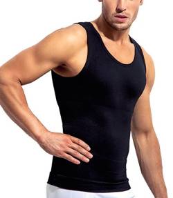 Formeasy Herren Bauch Weg Shirt Shapewear Unterhemd, Body Shape, Kompressionsunterhemd für Männer in weiß oder schwarz - Figurformend Shaper Bauchweg (XXL (52-58), Schwarz) von Formeasy