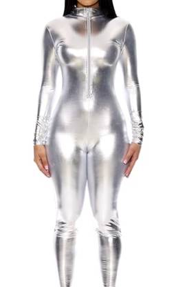 Forplay Damen Metallic Catsuit Bodysuit Glänzend Einteiler Jumpsuit, silber, X-Small-Small von Forplay