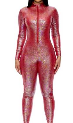 Forplay Damen Zipfront Reptile Jumpsuit Erwachsenenkostme, rot, S-M von Forplay