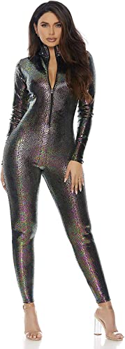 Forplay Damen Zipfront Reptile Jumpsuit Erwachsenenkostme, schwarz, M-L von Forplay