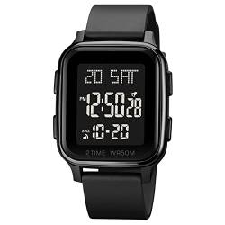 Forrader Digitale Herren-Sportuhr, wasserdicht, Outdoor-Sportuhr mit Alarm/Countdown-Timer/Dual-Zeit/Stoppuhr/12/24-Stunden-Armbanduhr für Herren mit LED-Hintergrundbeleuchtung, Schwarz , Gurt von Forrader