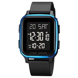 Forrader Digitale Herren-Sportuhr, wasserdicht, Outdoor-Sportuhr mit Alarm/Countdown-Timer/Dual-Zeit/Stoppuhr/12/24-Stunden-Armbanduhr für Herren mit LED-Hintergrundbeleuchtung, blau, Gurt von Forrader