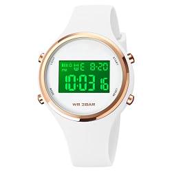 Forrader Digitale Uhren für Frauen Mode Outdoor Sport Wasserdichte Mädchen Uhren mit Silikonband Stoppuhr Wecker Kalender LED Multifunktions Damen Armbanduhr, 1720 Weiß, Gurt von Forrader