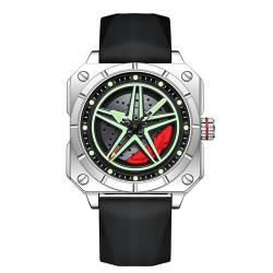 Forrader Herren-Armbanduhr mit Autorad, quadratisch, Quarz, wasserdicht, Sportuhren, Edelstahl, Herren-Armbanduhr mit drehbarem Autofelgennaben-Design mit 3D-Aushöhlung, Rotationszifferblatt, von Forrader