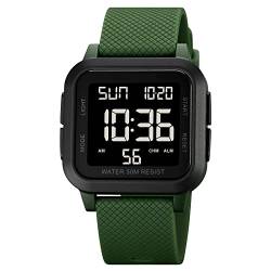 Forrader Herren-Sport-Digitaluhr, wasserdichte Outdoor-Sportuhr mit Alarm/Countdown-Timer/Dual-Zeit/Stoppuhr/12/24-Stunden-Armbanduhr für Herren mit LED-Hintergrundbeleuchtung, grün/schwarz, Riemen von Forrader