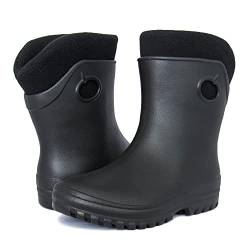 FortMen Federleichte EVA Gefütterte Gummistiefel Damen Thermo 36-41 halbhohe warme Winter Herbst Frühling Stiefel mit Futter Regenschuhe (Schwarz, 41) von FortMen