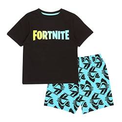 Fortnite Gradient Text-Logo Jungen Short Pyjama Set Schwarz/Teal 128 | PS4 PS5 Xbox Gamer Geschenke, Schule Jungen PJs, Kinderkleidung, Kindergeburtstags-Geschenk-Idee von Fortnite