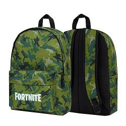 Fortnite Rucksack, Kinder Rucksack mit gepolsterten Trägern, Rucksack Schule Must-Have, Rucksack Kinder Tragen Sie für Schule, Urlaub & Mehr, Mit Laptop-Tasche, 43 x 13 x 29 cm, Tarnfarbe Grün von Fortnite