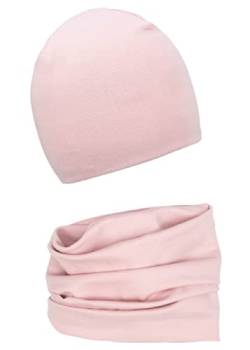 Foruhoo Baby Mädchen Beanie Mütze + Schlauchschal 2er Set, Wintermütze für Jungen Mädchen Baumwolle (48M und 6-24 Monate, Baumwolle Set: Rosa) von Foruhoo