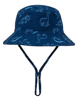 Foruhoo Baby Sonnenhut Kinder Hut, Sommerhut Mütze for Jungen Mädchen mit Verstellbar Kordelzug (50, Dinosaurier Blau, Numeric_50) von Foruhoo