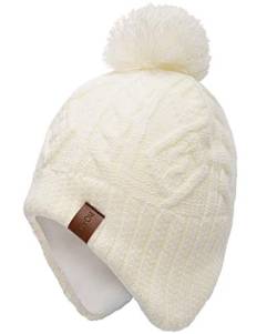 Foruhoo Mädchen Mütze Beanie Hut, Wintermütze für Baby Jungen mit Fleecefutter(Weiß,55cm) von Foruhoo
