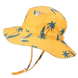 Foruhoo Mädchen Sonnenhüte Atmungsaktiver, UV Schutz, Breite Krempe Fischerhut mit Kordelzug(Gelb54) von Foruhoo