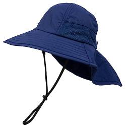 Foruhoo Sonnenhut Jungen Mädchen mit Nackenschutz, Mütze UV Schutz 50+ Schnelltrocknender(#3 Marineblau,50) von Foruhoo