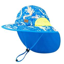 Foruhoo Sonnenhut Jungen mit Nackenschutz, Mütze UV Schutz 50+ Schnelltrocknender(#1 Streifen Blau,48-52) von Foruhoo