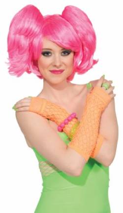 Short Costume Wig & Pony Tail Clip Set Adult - Hot Pink One Size von Forum