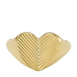 FOSSIL Damen-Siegelring Harlow Linear Texture Heart Edelstahl goldfarben, JF046557105 von Fossil