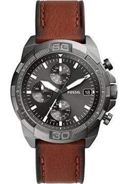 Fossil Bronson Uhr für Herren, Chronographenwerk mit Leder- oder Edelstahlarmband, Braun und Grau, 44MM von Fossil