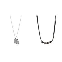 Fossil Halskette Für Männer Kleid, Silber Edelstahl Halskette, JF00494998 & Herren Kette Leder von Fossil