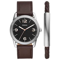 Fossil Herren Quarzwerk Armbanduhr, 42.00mm GehäusegröÃŸe mit schwarz analog Zifferblatt und braun Leder Armband BQ2465SET von Fossil