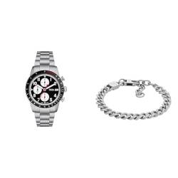 Fossil Herrenuhr Sport Tourer und Armband Harlow, Silber Edelstahl, Set von Fossil