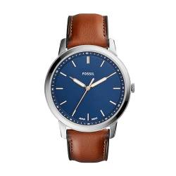 Fossil Minimalist uhr für Herren, Quarzwerk mit Edelstahl- oder Lederarmband, Blau und Braun, 44MM von Fossil