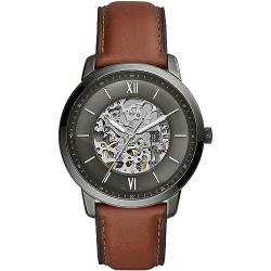 Fossil Neutra uhr für Herren, Automatikuhrwerk mit Edelstahl- oder Lederarmband, Dunkelgrau und Hellbraun, 44MM von Fossil